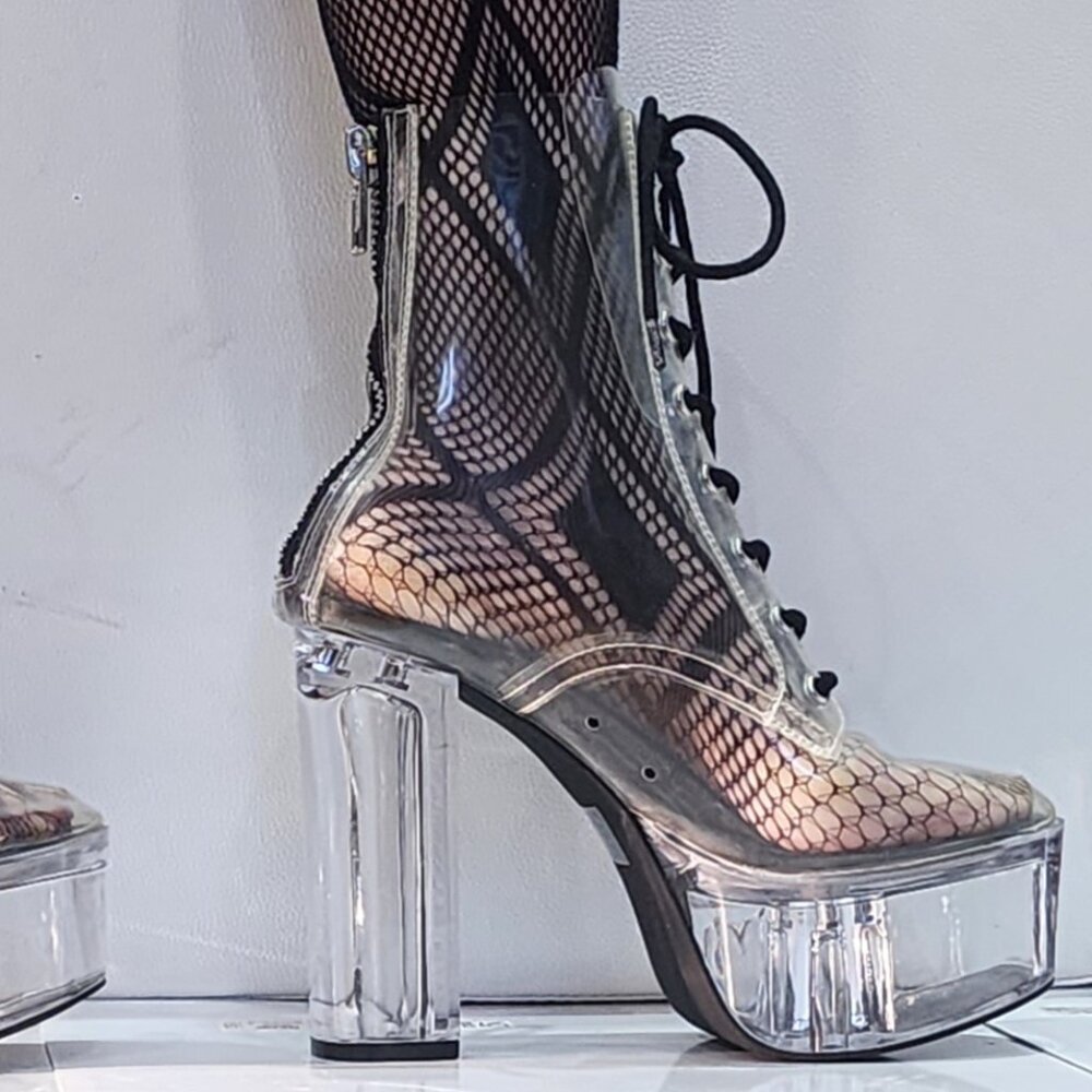 💥KILLER BOOTS!💥DOLLS KILL CURRENT MOOD TRANSPARENT PLATFORM LACE -UP BOOTS - Picture 13 of 16